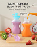 Silicone Reusable Baby Food Pouches with Straws, 2 Pack Leakproof Refillable Squeeze Pouches, Dishwasher, Freezer, Microwave Safe, 5OZ Baby Food Storage for Homemade Puree, Yogurt by TinyTreasures Baby Boutique