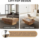 Lift Top Coffee Table with Storage, Solid Wood Coffee Table with Adjustable Height, Fluted Center Table Accent Tea Table for Living Room, Apartment, Office (38.6" Natuall) by CozyNest Decor