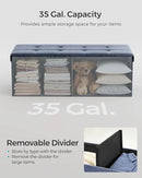 SONGMICS MAZIE Collection - 43 Inches Folding Storage Ottoman Bench, Ottoman Foot Rest, End of Bed Bench, Storage Chest, Load 660 lb, for Living Room, Bedroom, Entryway, Misty Blue ULSF077Q01 by CozyNest Decor