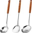 FJNATINH Wok Spatula - Ladle - Skimmer - Stainless Steel Wok Tools,Wok Utensil,Mirror Polished Stainless Steel Cooking Utensils 14.6-15.2" Kitchen Utensils Cookware, Pack of 3 by CozyNest Decor
