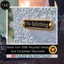 No Soliciting Brass Door Sign. Traditional Style Home Décor Wall Plaque Handmade By The Metal Foundry UK. by CozyNest Decor
