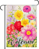 Welcome Spring Floral Garden Flags 12x18 Inch double sided,Seasonal Flowers Yard Holiday Outdoor Burlap Garden Farmhouse Decor by GreenHaven Gardens