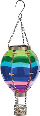 Regal Art & Gift Hot Air Balloon Solar Lantern – Hanging Solar-Powered LED Lights, Waterproof Portable Decorative Outdoor Lamp Made of Metal & Glass for Garden, Patios & Pathway – Stripe (Small) by GreenHaven Gardens