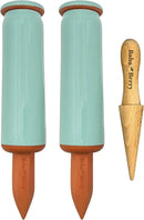 Terracotta Watering Spikes 2 Pack 17.5oz Capacity Plant Watering Devices Self Watering Spikes Large Plant Watering Globes Self Watering Planter Insert AcquaTerra with Root Dibber Installer by GreenHaven Gardens