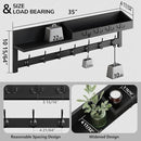 AMBIRD 35 inch Wall Hooks with Shelf, Coat Rack Wall Mount, Large Coat Hanger for Wall, Entryway Shelf with 7 Dual Coat Hooks, 4 Key Hooks and Mail Organizer, Wooden Key Holder Rack (Black) by CozyNest Decor