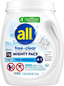 All Mighty Pacs Laundry Detergent, Free Clear for Sensitive Skin, Tub, 60 Count by CozyNest Decor