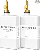 White Glass Olive Oil Dispenser Bottle for Kitchen by Brighter Barns - Avocado Oil Dispenser Set, Vanilla Syrup Bottle - Modern Decor, Gold Kitchen Accessories for Home, Airbnb, Cafe (White, Set of 2) by CozyNest Decor