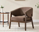 Mid-Century Modern Accent Chairs Set of 2, Comfy Barrel Armchairs with Wide Seat, Upholstered Lounge Chairs with Walnut Wood Legs for Living Room/Bedroom/Reading Corner, Linen Fabric, Brown by CozyNest Decor