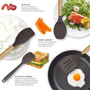 Silicone Cooking Utensils Set - 446°F Heat Resistant Silicone Kitchen Utensils for Cooking,Kitchen Utensil Spatula Set w Wooden Handles and Holder for Non-Stick Cookware, BPA FREE (Coffee) by CozyNest Decor