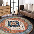 Lahome Boho Washable 4Ft Round Area Rug, Non-Slip Throw Untra-Thin Small Round Carpet, Oriental Vintage Distressed Circle Rug for Bedroom Kitchen Dining Living Room Office, 4x4/Rust by TinyTreasures Baby Boutique