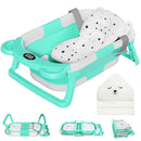 MoreFeel Collapsible Baby Bathtub for Newborn with Thermometer & 1 Hooded Towel & 1 Soft Floating Cushion,Portable Travel Bathtub with Drain Hole, Durable Foldable Baby Tubs for Infants to Toddler by TinyTreasures Baby Boutique