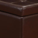 Adeco Bonded Leather Square Tufted Footstool, 18", Brown Storage Ottomans, by CozyNest Decor