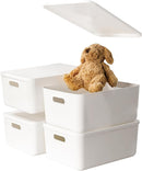 4 pack large plastic White storage bins Baskets, Toy Box Chest with Lids and Handle，Organizer Containers for Baby，Kids,snacks,Nursery，Shelves，Playroom, Bedroom，Office,Closet，home by TinyTreasures Baby Boutique
