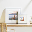 Vittanly 8x8 Picture Frames Set of 9, Shatter Resistant Plexiglass, Display 4x4 Pictures with Mat or 8x8 without Mat, Photo Frames for Wall Mount, Engineered Wood, White by CozyNest Decor