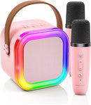 Kinglucky Mini Karaoke Machine for Kids, 2025 TOP Birthday Gifts Ideas for 3-12 Year Old Girls, Christmas Party Gifts Kids' Personal Video Players Accessories with 2 Wireless Microphones - Pink by TinyTreasures Baby Boutique