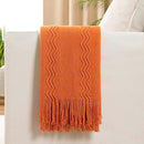 MIULEE Burnt Orange Knitted Throw Blanket for Couch Boho Textured Cozy Woven Blanket with Tassels for Sofa Chair Bed Living Room Fall Home Decor Farmhouse Acrylic Wave Pattern 50"x60" by CozyNest Decor