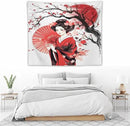 Japanese Red Geisha Tapestry Asian Cherry Blossom Traditional Kimono Folk Tapestries Home Decor for Living Room Bedroom Apartment Farmhouse Dorm 60"x50" by CozyNest Decor