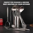 18/10 Stainless Steel Kitchen Utensils Set - 12 PCS All Metal Cooking Tools & 15″ Serving Utensils - Potato Masher, Meat Fork, Tongs, Turner, Pasta, Serving Spoon, Skimmer, Ladle, Spatula Spoon Set by CozyNest Decor