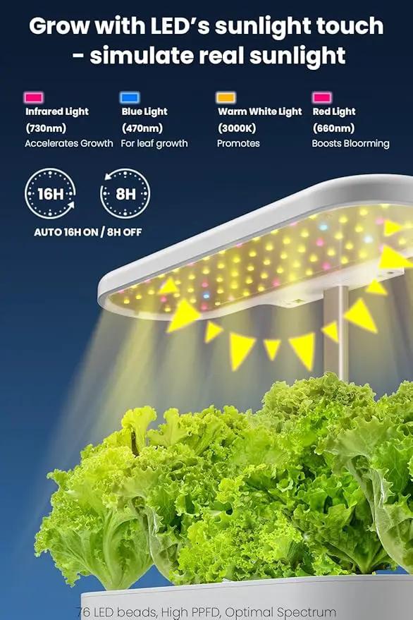 inBloom 12 Pods Hydroponics Growing System Indoor Garden with LED Grow Light and Pod Kit, Plants Germination Kit with 4.2L Water Pump Accelerate, Height Adjustable, Gardening Gifts for Women, White, photo 3 of 9