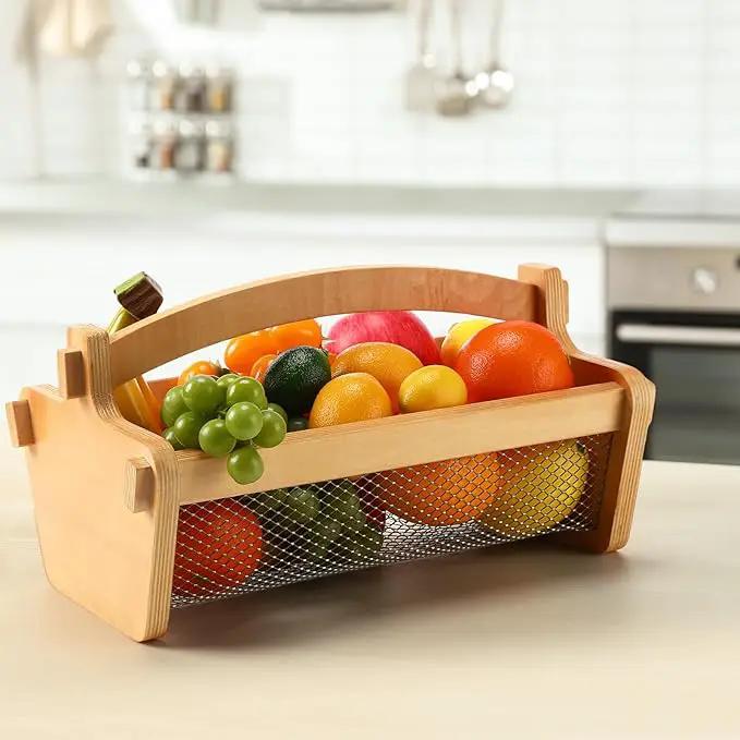 Garden Harvest Basket Mesh Storage with Handle Versatile Gardening Fruits Vegetables Gathering Basket Garden Supply Gardener Gift Spring for Washing Holding (Wood Color,13.4in), photo 2 of 6