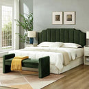 24KF Dark Green Teddy Fabric Tufted King Upholstered Headboard, Modern Vertical Channel Design California King Headboard with Stepped Silhouette Top Edge,6026-K-Teddy Dark Green by CozyNest Decor