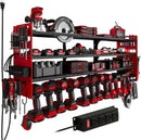 12 Cordless Drill Holder Large Power Tool Organizer Wall Mount with Side Pegboard & Screwdriver Holder, 4-Tier Heavy Duty Metal Tool Storage Rack with 4-Outlet Power Strip by GreenHaven Gardens