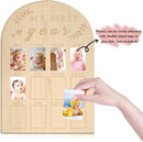 My First Year Photo Display Wood Board Baby's First Year Photo Frame Milestone Board 12 Months Baby Picture Frame 1st Birthday Nursery Decorations for Boy Girl Baby Keepsake Gift for Mom (2" x 3" photos - Wallet Size) by TinyTreasures Baby Boutique