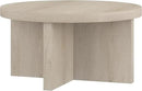 Henn&Hart 33" Round Wood Pedestal Low-Profile Coffee Table for Living Room, Family Room, Office or Apartment, Alder White by CozyNest Decor