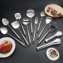 304 Stainlss Steel Kitchen Utensils Set, 12 Pcs Long Metal Cooking Utensil Gadgets Tools Set with Spatula, Ladle, Spoon, Ladle, Skimmer, Tunner, Pasta Server, Tongs(Silver, Dishwasher Safe) by CozyNest Decor
