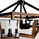 4-Light Lantern Pendant Light,Black Wood Cage Farmhouse Chandelier for Kitchen Island,12'' Rustic Metal Geometric Hanging Lighting Fixture for Kitchen Island Dining Room Bedroom Foyer Entry by CozyNest Decor