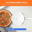 Pizza Turning Peel, 8-inch Pizza Peel Turner Spinner, Long Handle Perforated Aluminum Pizza Peel with Silicone Hook, Pizza Oven Accessories by CozyNest Decor