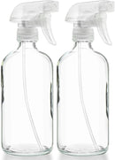 Sally's Organics® Empty Clear Glass Spray Bottles - Refillable 16 oz Containers for Essential Oils, Cleaning Products, Aromatherapy, Misting Plants, or Cooking - Sprayer with Mist and Stream - 2 Pack by GreenHaven Gardens