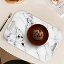 Serving Trays with Handles, 14.5 x 9.8 inch Rectangular Plastic Tray for Restaurant, Kitchen, Gray White Marble by CozyNest Decor