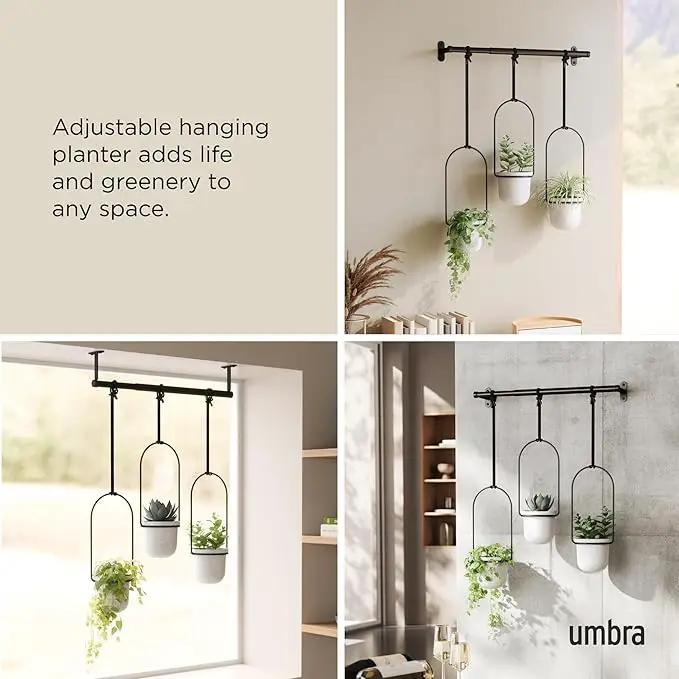 Umbra Triflora Hanging Planter for Window, Indoor Herb Garden, Set of 3, White/Black, photo 7 of 12