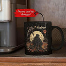 Custom Name Coffee Mug, Halloween Inspired Ceramic Cup 11oz 15oz, Personalized Spooky Reaper Coffee Cup, Halloween Character White Mug with Moon and Floral, Gifts for Men, Women by CozyNest Decor