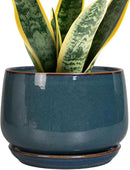 G EPGardening Ceramic Pot for Plants - Modern 7 Inch Round Planter with Drainage and Tray Indoor Outdoor for Flower, Porch Decor, Gardening Gifts, Retro Blue by GreenHaven Gardens
