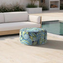 Inflatable Ottoman Stool D21 xH9 for Outdoor/Indoor Use, Water Repellent Patio Foot Rest with Portable Handle,Round Pouf Ottoman Suitable for Garden,Deck and Camping - Paisley Lapis Green by CozyNest Decor