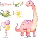 Large Pink Dinosaur Wall Decals Cartoon Dino Balloon Flower Wall Stickers Peel and Stick Wall Art Decor for Girls Baby Nursery Kids Bedroom Playroom Classroom Toddlers Wall Decor by TinyTreasures Baby Boutique