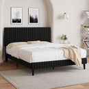 Queen Bed Frame, Velvet Upholstered Platform Bed with Vertical Channel Tufted Headboard, No Box Spring Required, Easy Assembly, Black by CozyNest Decor