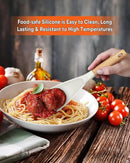 Cooking Spoon for Nonstick Cookwares, Great for Cooking and Serving Sturdy BPA-Free Matte Silicone, Wood Handle Spoon for Mixing, Scoop, and Scrape (Black & White, 11.4 inch) by CozyNest Decor