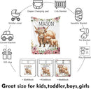 Custom Nursery Crib Bedding Set: Personalized Name 4 Piece Flower Highland Cow Design Baby Crib Sets for Baby Girls - Toddler Double Layer Blanket Set, Comfortable Crib Bed Sheets for Baby Toddlers by TinyTreasures Baby Boutique