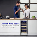 Tylza 15 Inch Wine Cooler Under Counter, 33 Bottle Built-in Wine Fridge with Stainless Steel Tempered Glass Door, Temp Memory Function, Freestanding Fast Cooling Wine refrigerator, Quiet Operation by CozyNest Decor