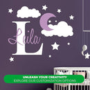 e-Graphic Design Inc Custom Name & Initial Moon Clouds Stars - Baby Boy - Nursery Wall Decal for Baby Room Decorations - Mural Wall Decal for Home Children's Bedroom (MM109) (Wide 42" x 32" Height) by TinyTreasures Baby Boutique