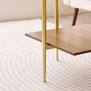 Glass End Table, Mid-Century Modern Design Sofa Table, for Living Room, 2-Tier Structure, Clear Glass Top and Walnut MDF Shelf, Sleek Conical Metal Legs with Gold Finish Frame by CozyNest Decor