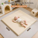 Foam Baby Play Mat: PU Leather Waterproof Kids Playmat - Trifold Floor Mat - Large Play Mat for Playpen Thick Pad Fodable Mattress Soft Toddler Mattress Infant Cushion for Preschool (Beige) by TinyTreasures Baby Boutique