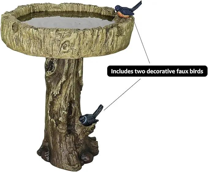 SunJet 24.4 Inch Heigh Wood-Look Concrete Bird Bath with Decorative Faux Bird – birdbath Rustic & Long-Lasting Design, Enhances Garden, Patio, Yard, Lawn Décor, photo 6 of 8