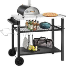 Grill Cart Table with Three Shelf, Movable Outdoor Dining Cart Pizza Oven Stand with Three Hooks, Kitchen Cart Island Multifunction Food Prep Table (Sliver) by CozyNest Decor
