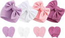 BQUBO Newborn Baby Hats Mittens Set Hospital Hat Beanie Infant Bow Hats Baby Gloves No Scratch Mittens for 0-6 Months by TinyTreasures Baby Boutique