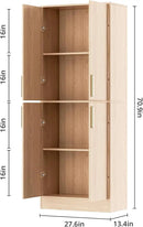71" Tall Pantry Cabinet with 4 Doors, Kitchen Pantry Storage Cabinet, Freestanding Larder Cupboard, Utility Kitchen Hutch with Gold Handles for Dining Room, Bathroom, Oak by CozyNest Decor