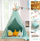Teepee Tent for Kids with Padded Mat Cotton Canvas Kids Tent with Pompom for Toddlers Indoor Play Tent for Girls Boys with Stars Lights, Carry Bag, Banner Flag (Green) by TinyTreasures Baby Boutique
